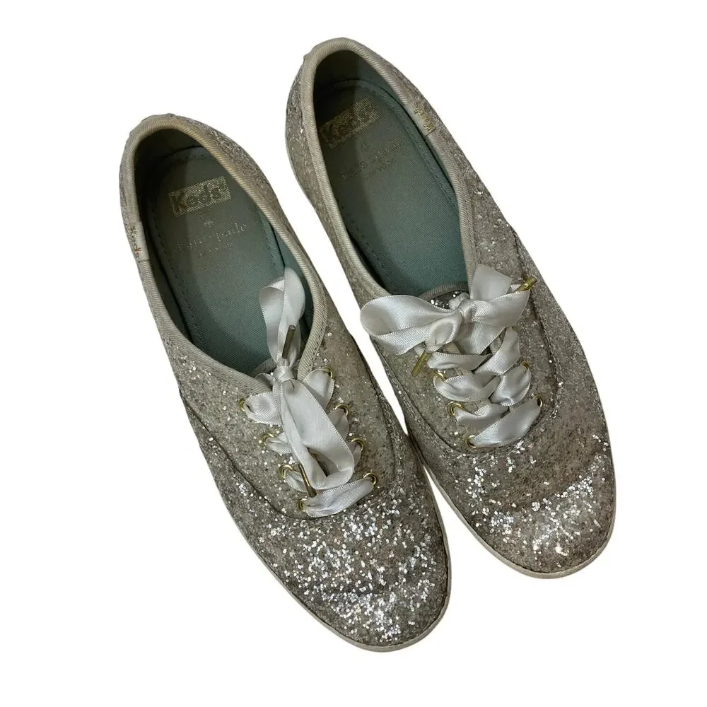 Keds x Kate Spade New York Champion Glitter Cream Lace Up Ribbon Sneakers